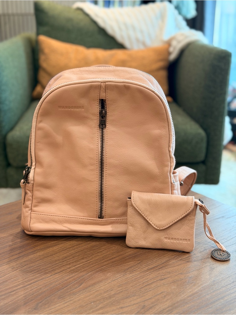Wanderers Travel Co Noosa Blush Full Grained Leather Backpack and Coin Purse